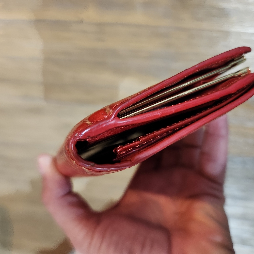 ABAS Wallet Vintage Kiss lock Reddish Orange w/ gold Veins EUC - Picture 8 of 8